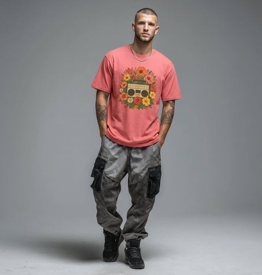 Floral Boom Box T-Shirt | Retro Music & Flower Tee