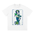 White Emerald Tide graphic t-shirt featuring ocean-inspired artwork influenced by coastal landscapes and natural beauty.