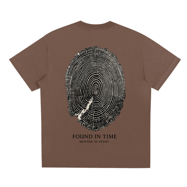 Brown Graphic t-shirt featuring vintage-inspired artwork exploring nostalgia, adventure, and timeless style.