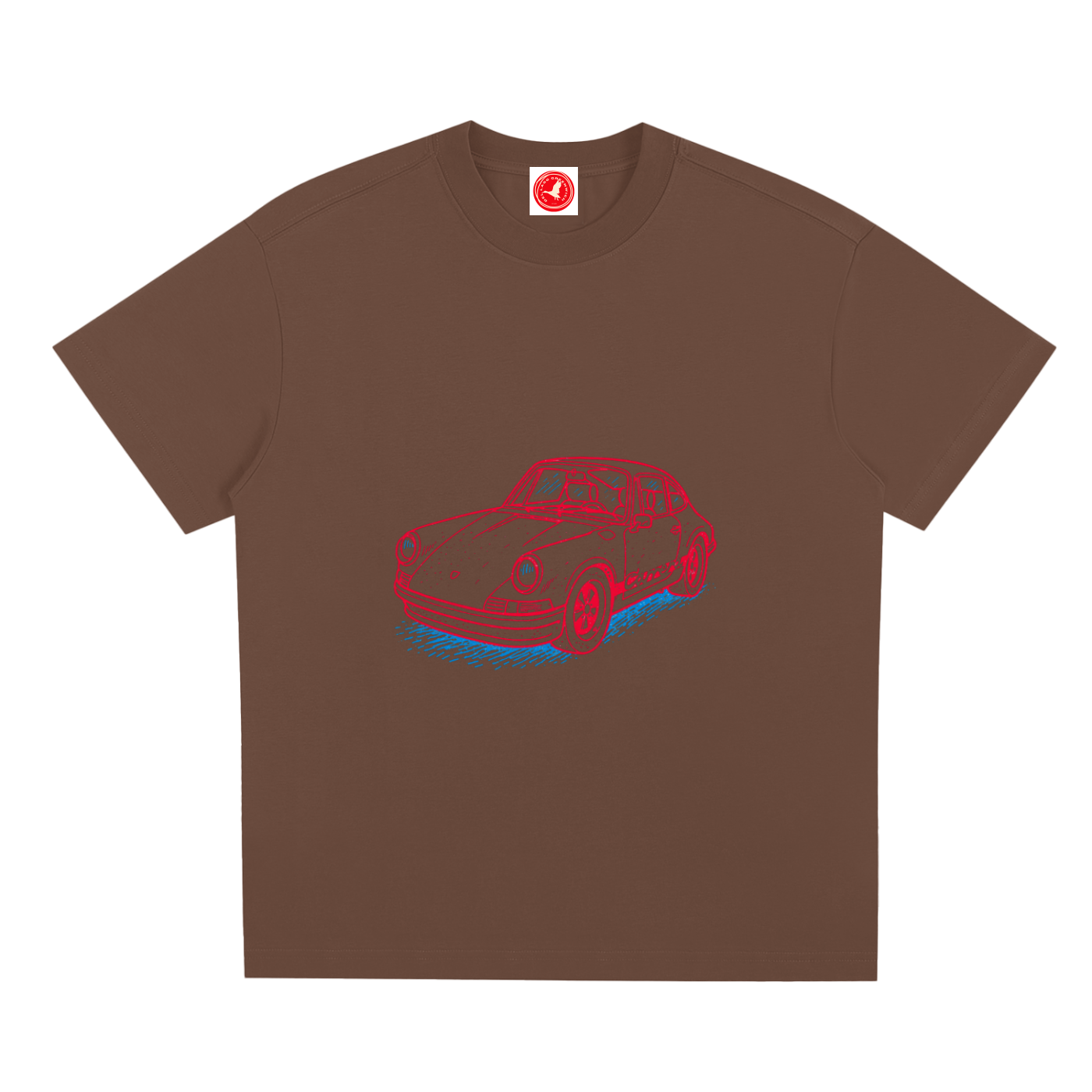 Silent Tactical oversized graphic t-shirt featuring a neon-inspired sports car illustration, available in multiple color options with a relaxed unisex fit.