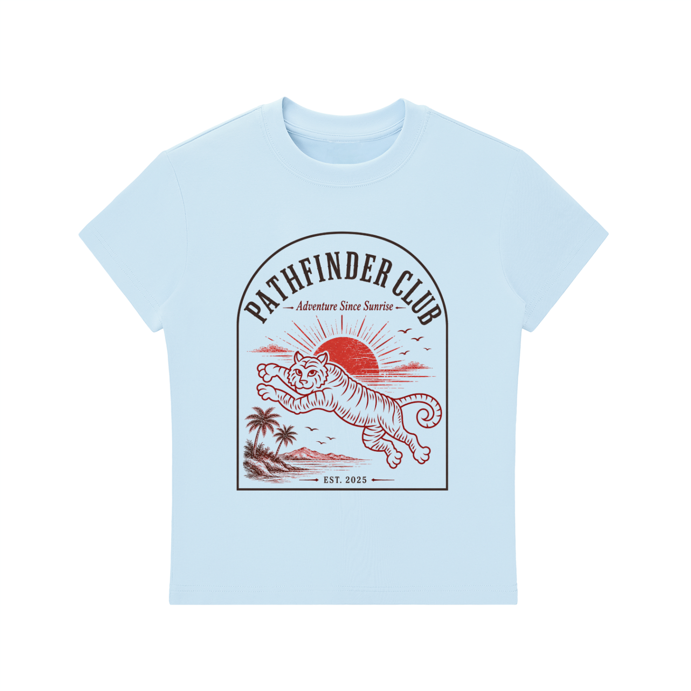 Light blue Path Finder graphic t-shirt featuring adventure-inspired artwork celebrating exploration, discovery, and personal journeys.