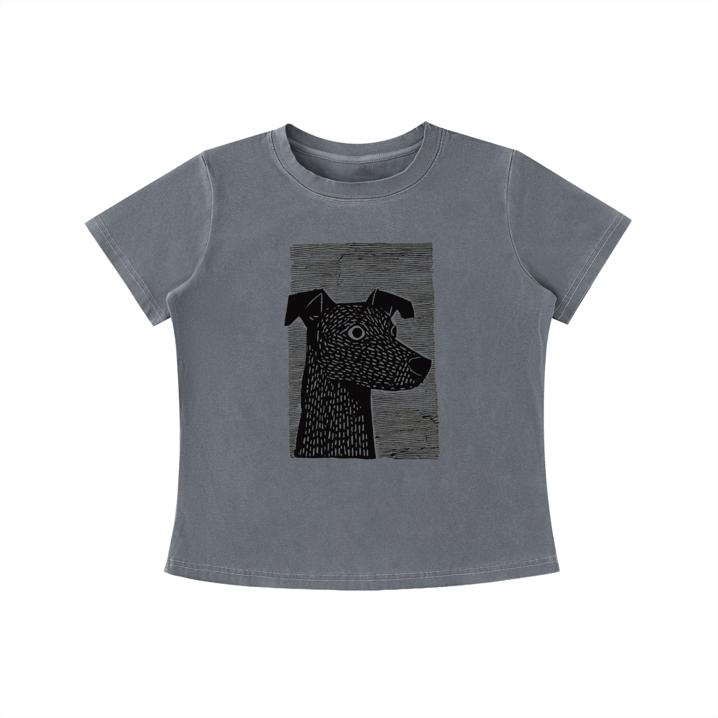 Gray Minimalist Dog Sketch graphic t-shirt featuring hand-drawn dog artwork inspired by pet lovers and simple modern design.