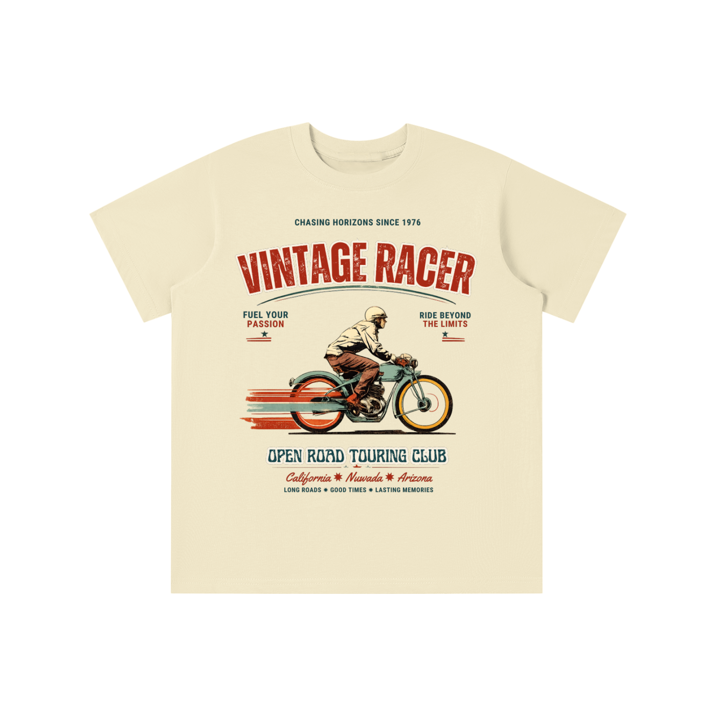 Vintage Street Racer kids graphic t-shirt with retro motorcycle illustration 