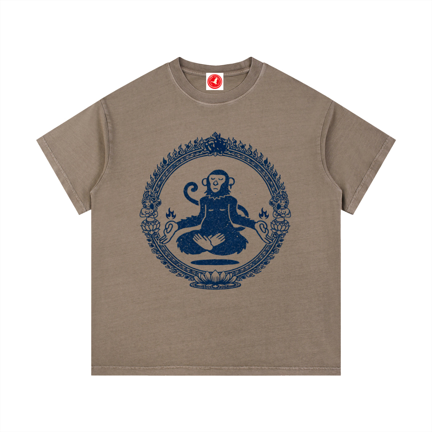 Brown Sacred Monkey graphic t-shirt featuring artistic monkey artwork inspired by folklore, spirituality, and creative expression.