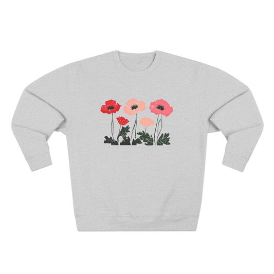 Poppy Garden Crewneck Sweatshirt — Floral Pink Red Poppy Pullover