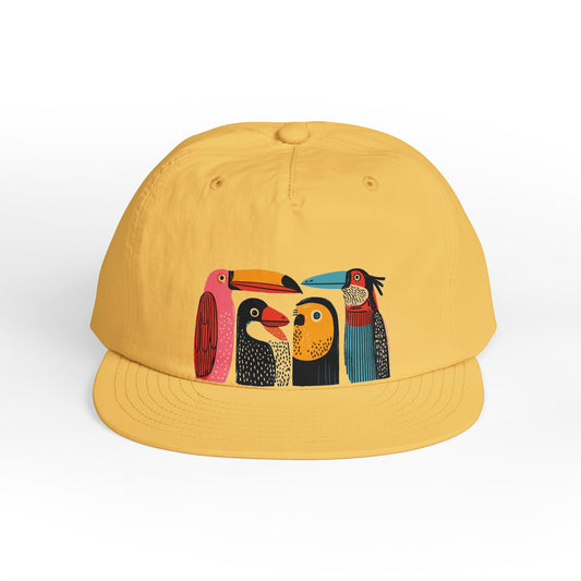 Birdies Surf Cap | Colorful Tropical Bird Flat Brim Hat