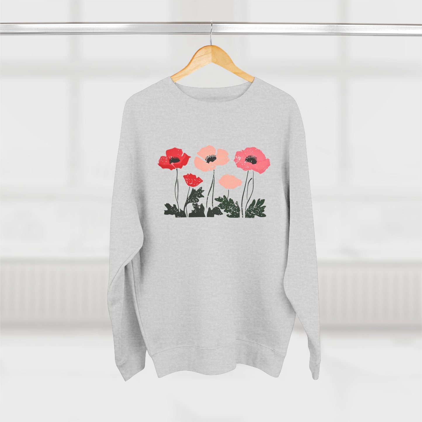 Poppy Garden Crewneck Sweatshirt — Floral Pink Red Poppy Pullover