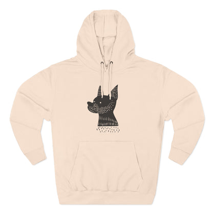 Minimalist Dog Silhouette Hoodie – Linocut Style Graphic Sweatshirt