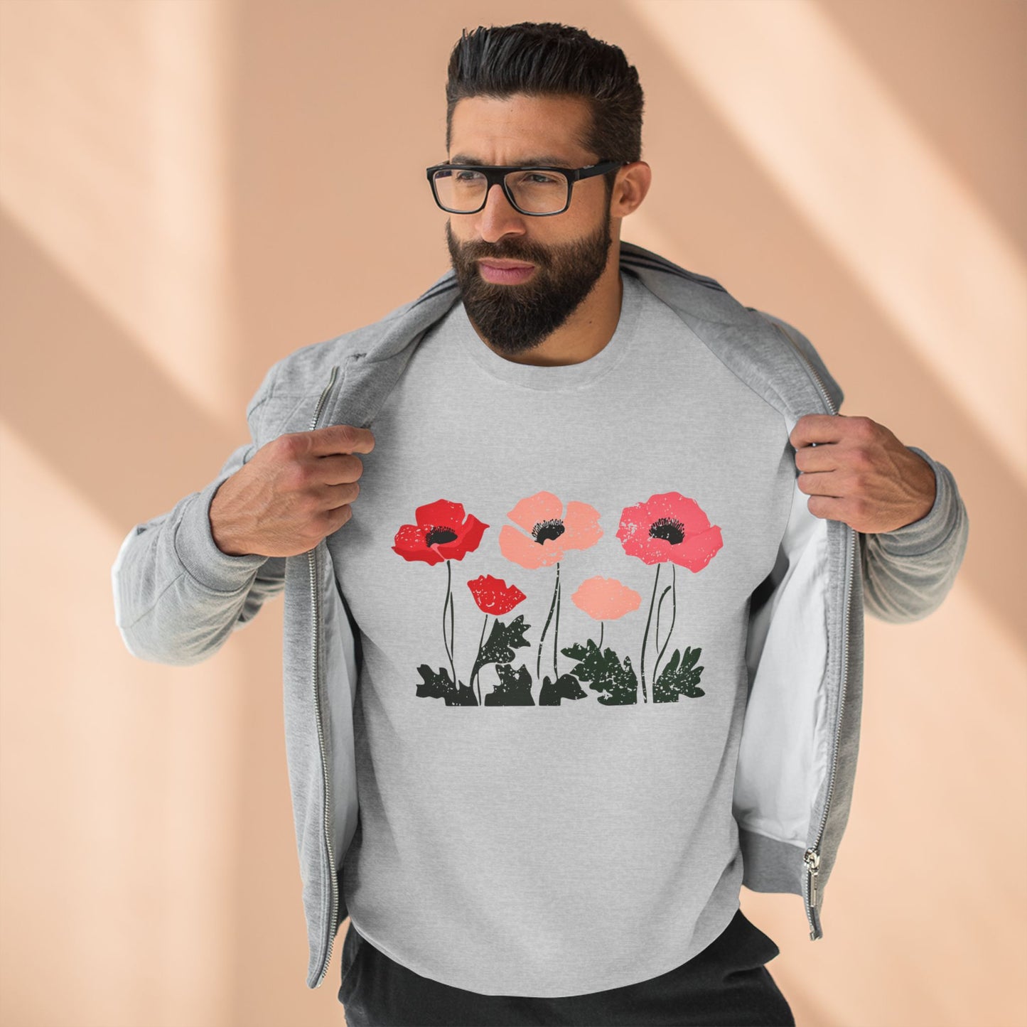 Poppy Garden Crewneck Sweatshirt — Floral Pink Red Poppy Pullover