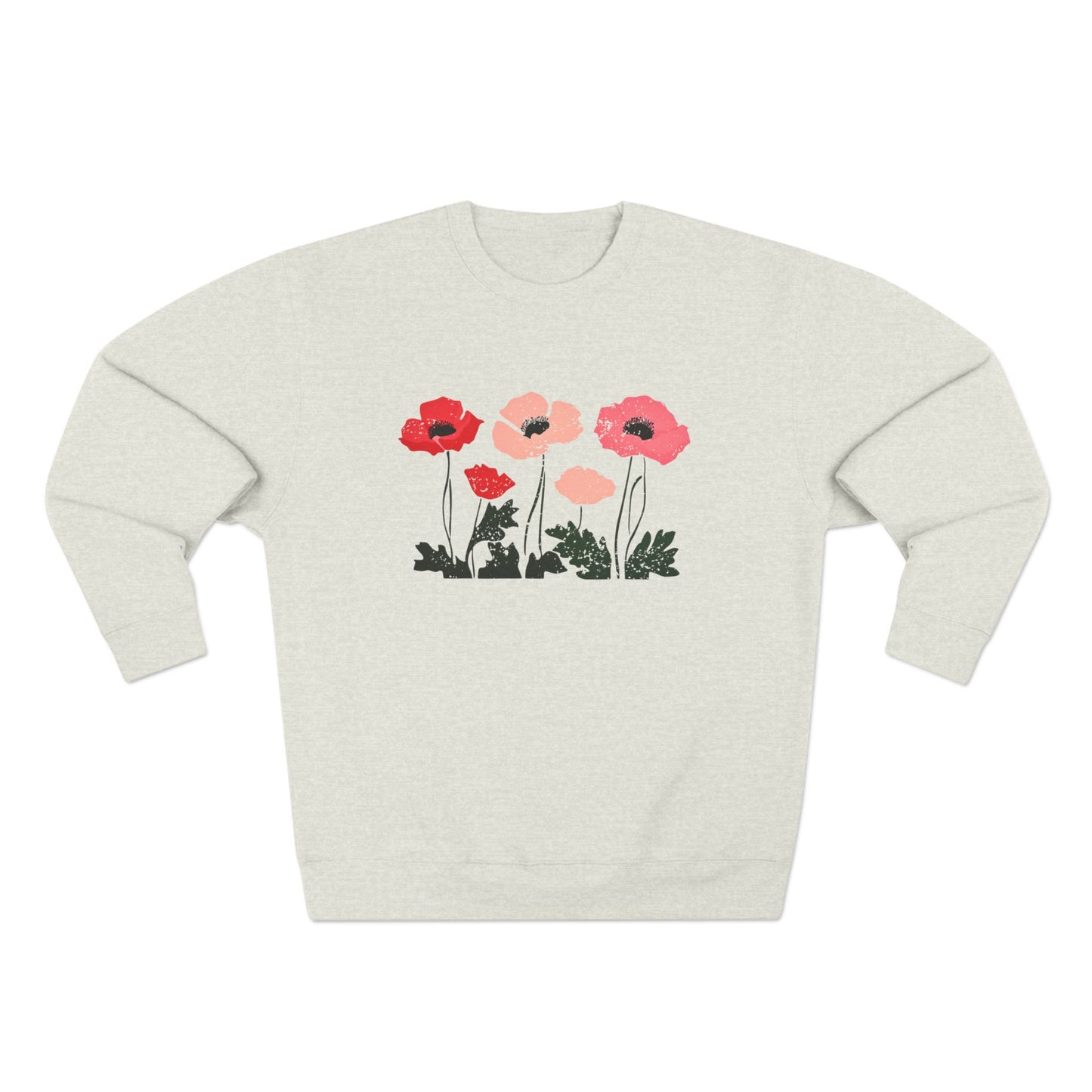 Poppy Garden Crewneck Sweatshirt — Floral Pink Red Poppy Pullover