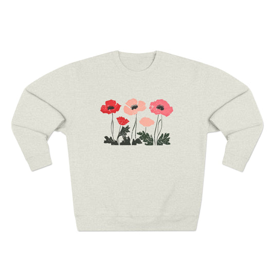 Poppy Garden Crewneck Sweatshirt — Floral Pink Red Poppy Pullover