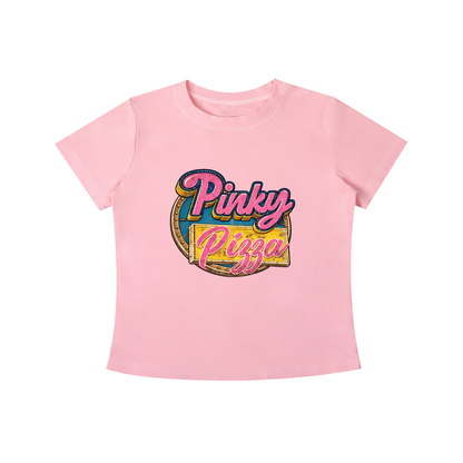 Pinky Pizza graphic tee featuring a colorful retro diner-inspired design.