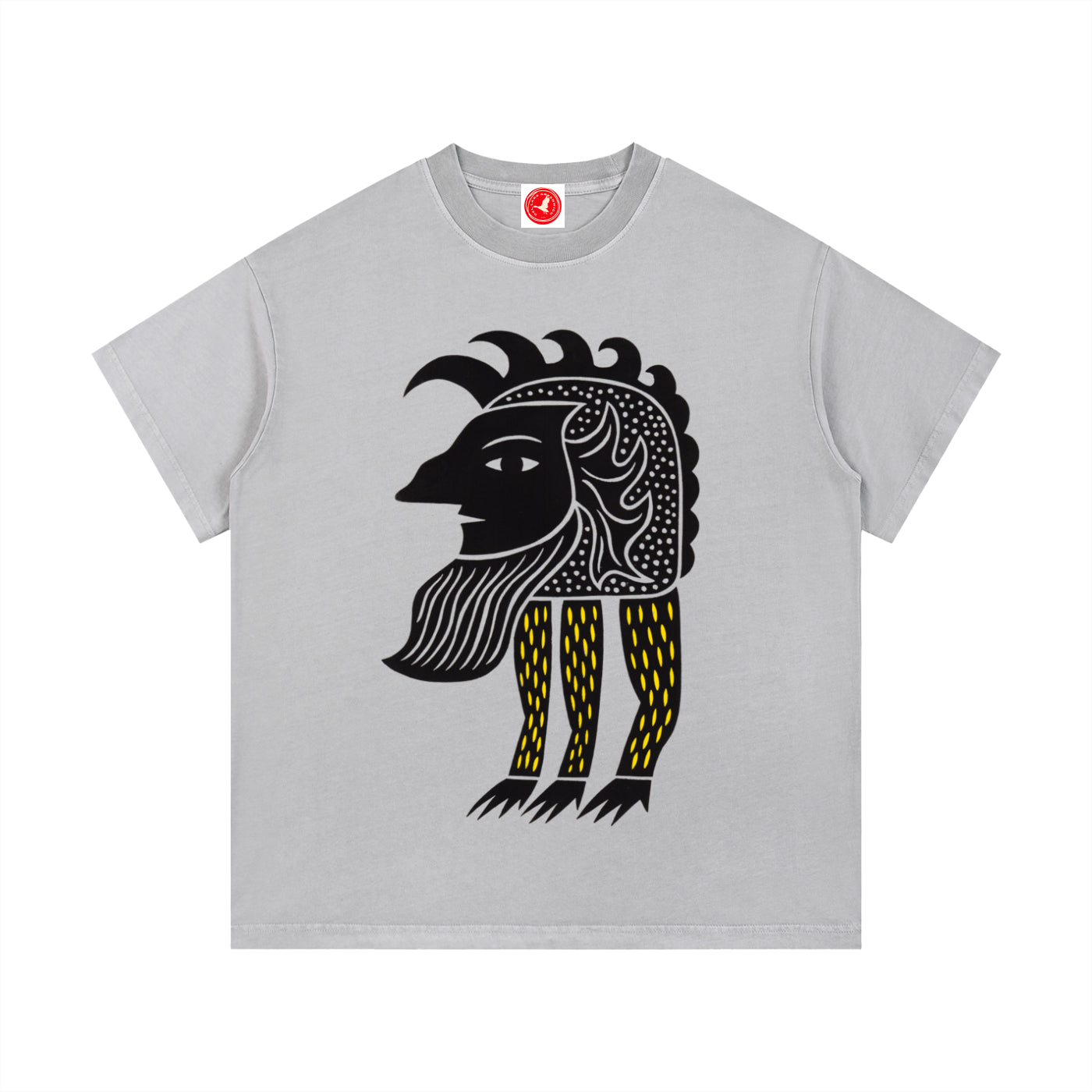 Gray Abstract Folk Creature graphic t-shirt featuring artistic folk-inspired creature artwork and imaginative storytelling design.