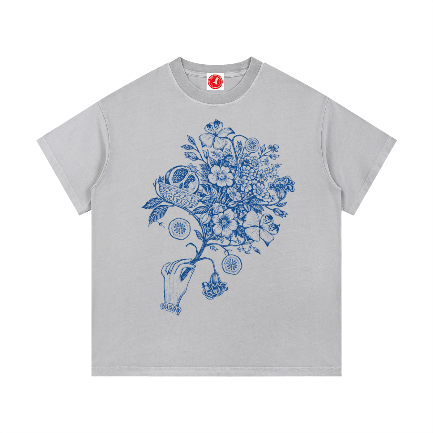 Gray Botanical Hand Illustration graphic t-shirt featuring floral hand artwork inspired by botanical illustration and creative design