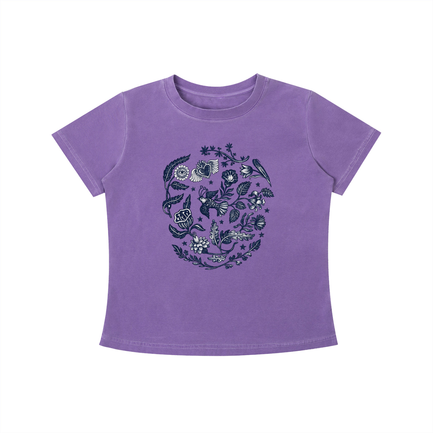 Botanical Blue Folk Art Graphic Tee