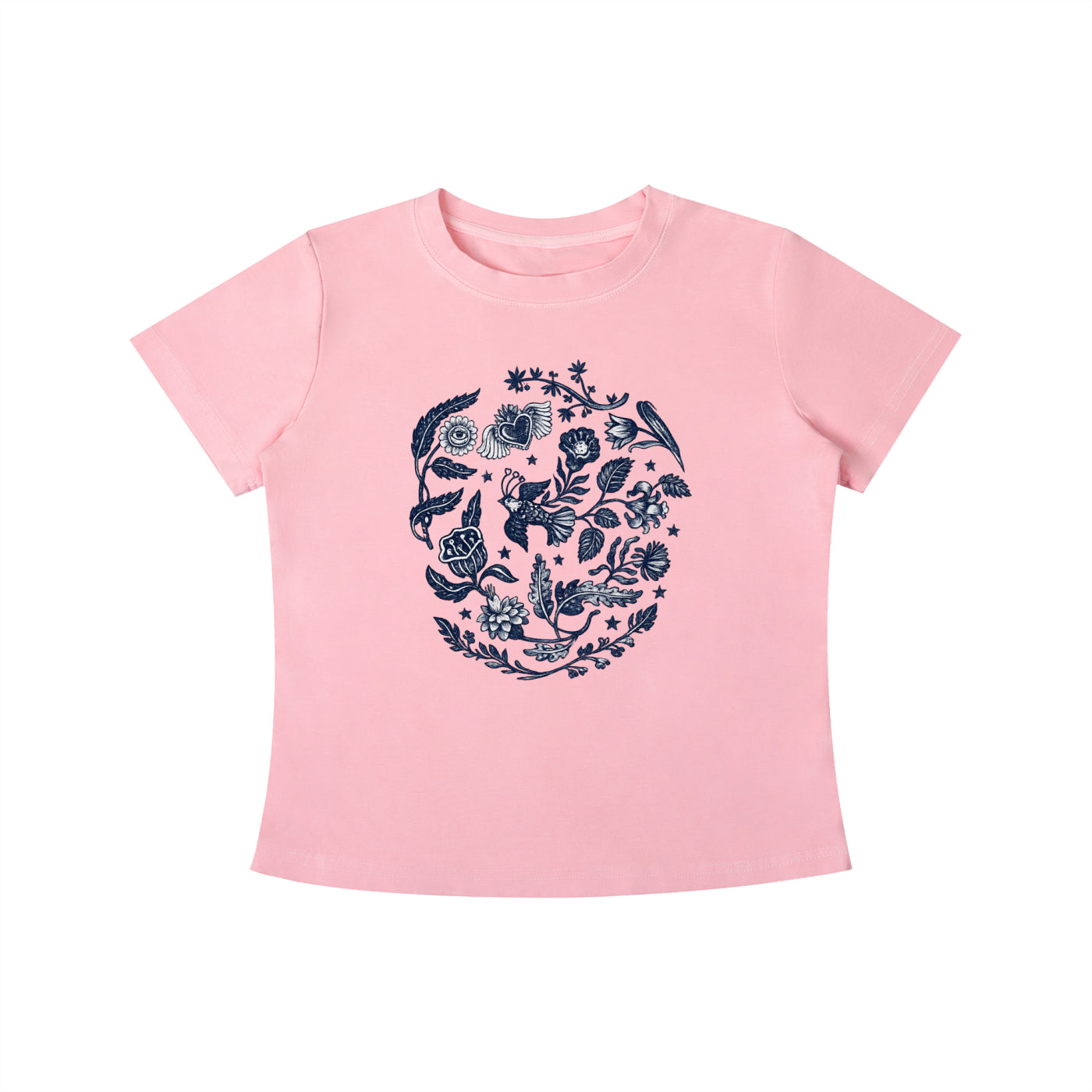 Botanical Blue Folk Art Graphic Tee