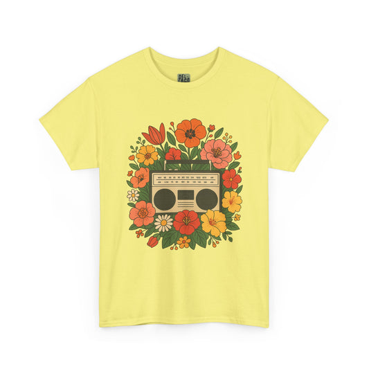 Vintage Floral Boombox Unisex Heavy Cotton Tee