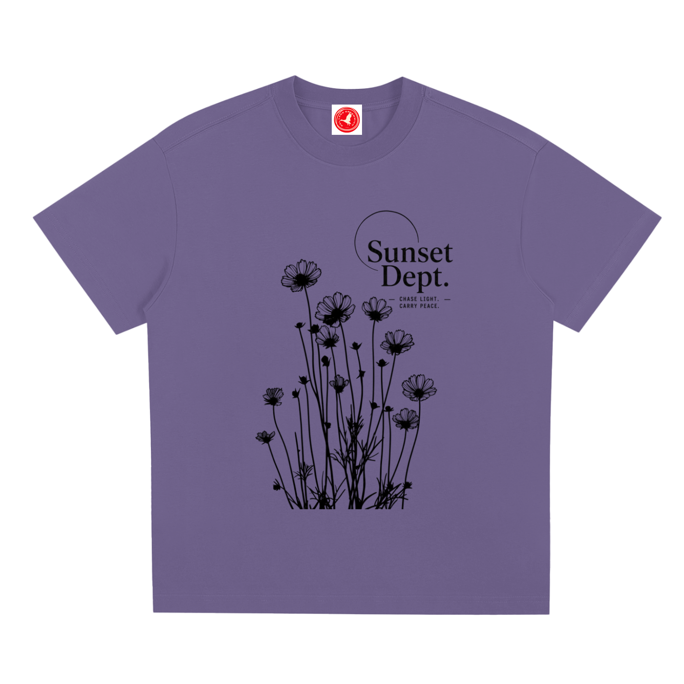 Purple Desert-inspired graphic t-shirt featuring artistic landscape artwork blending desert scenery with coastal influences.