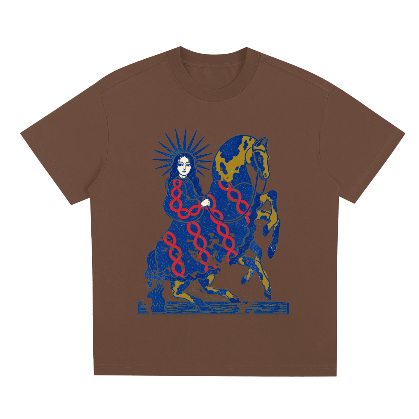 Brown Celestial Rider graphic t-shirt featuring artistic rider artwork inspired by adventure, freedom, and open horizons.