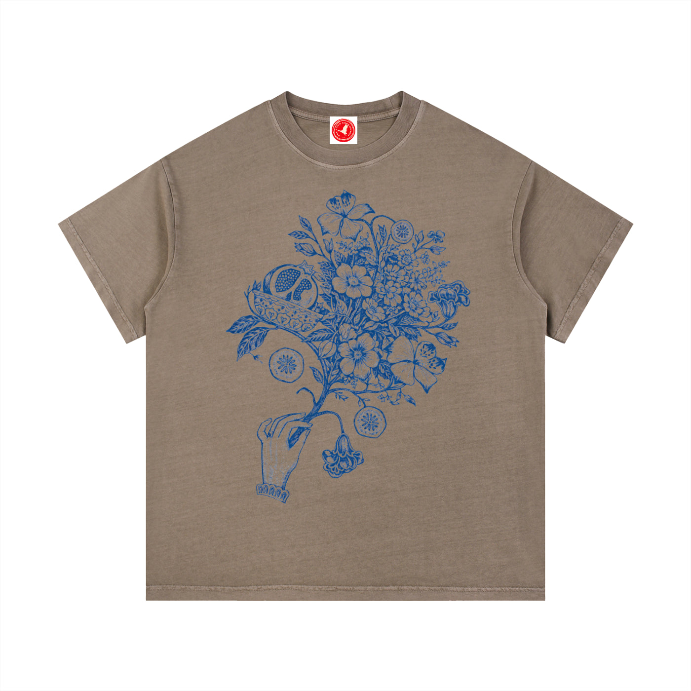 Brown Botanical Hand Illustration graphic t-shirt featuring floral hand artwork inspired by botanical illustration and creative design