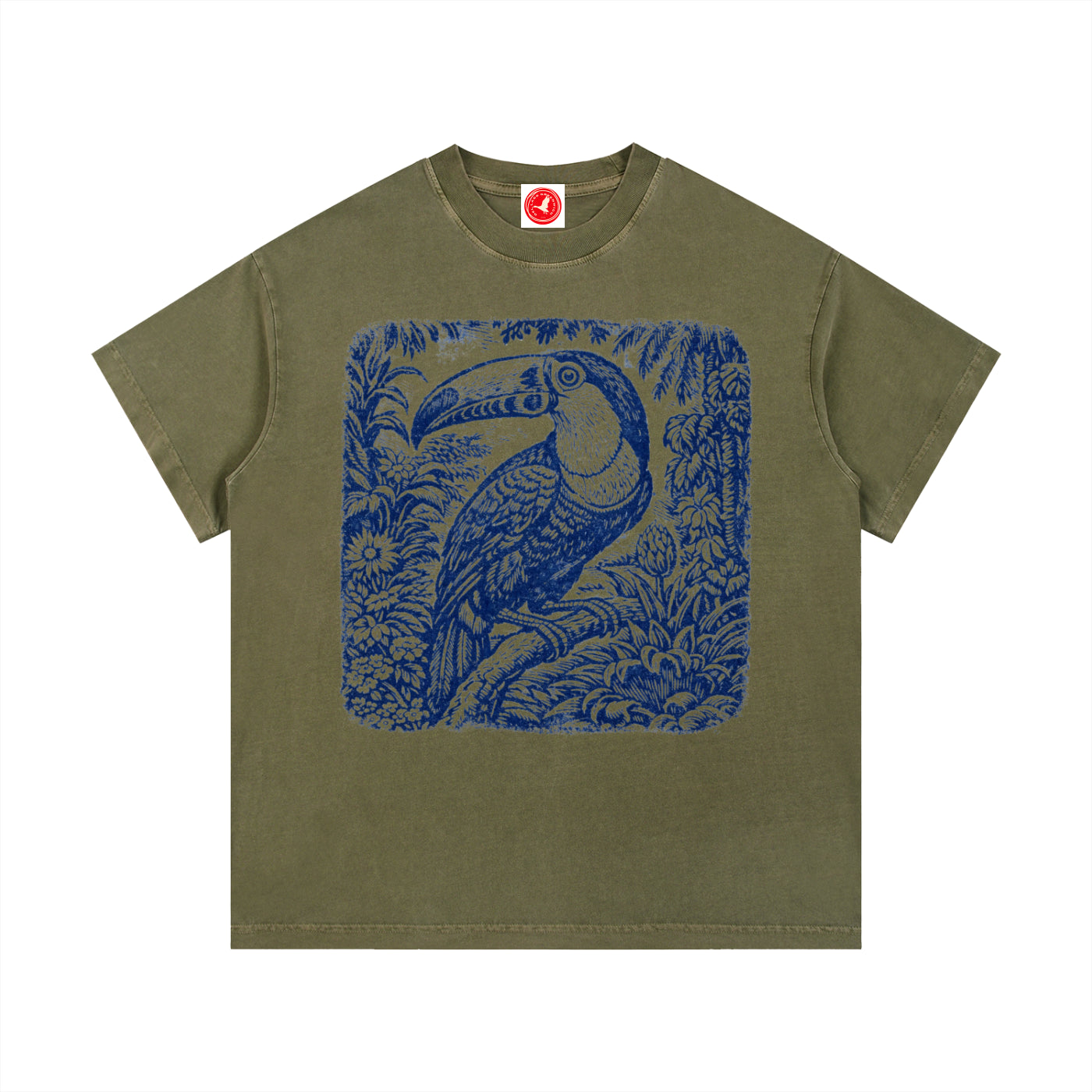 Green Vintage Botanical Bird graphic t-shirt featuring botanical bird artwork inspired by nature and vintage illustration.