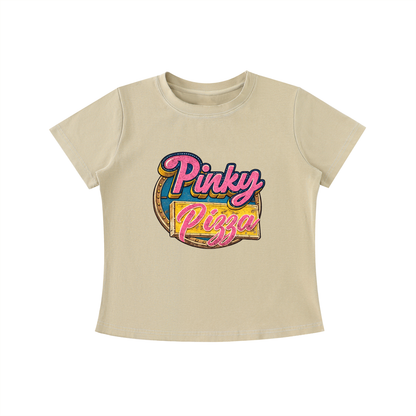 Pinky Pizza graphic tee featuring a colorful retro diner-inspired design.