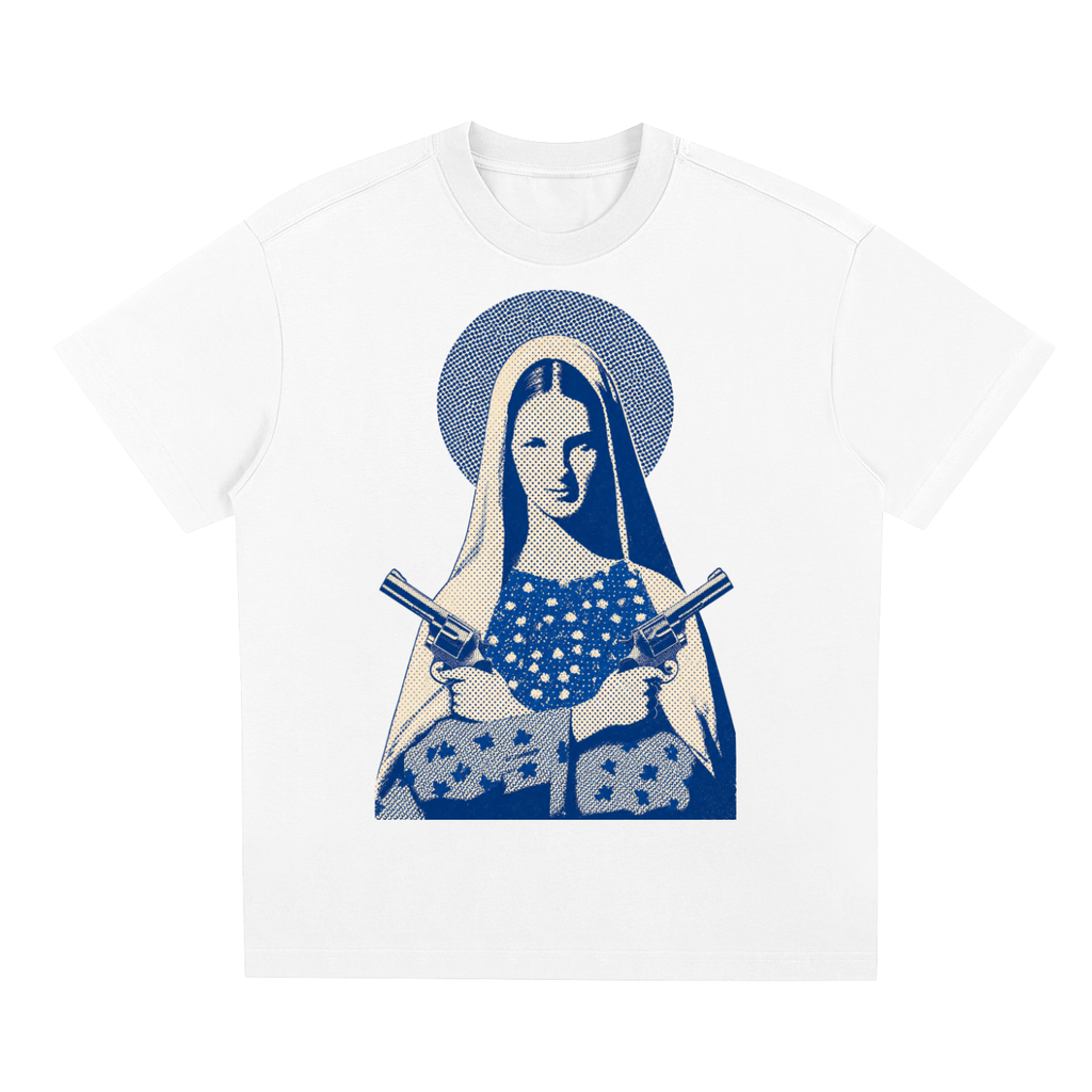 White Vintage-inspired graphic t-shirt featuring western artwork blending outlaw spirit with timeless Americana style.