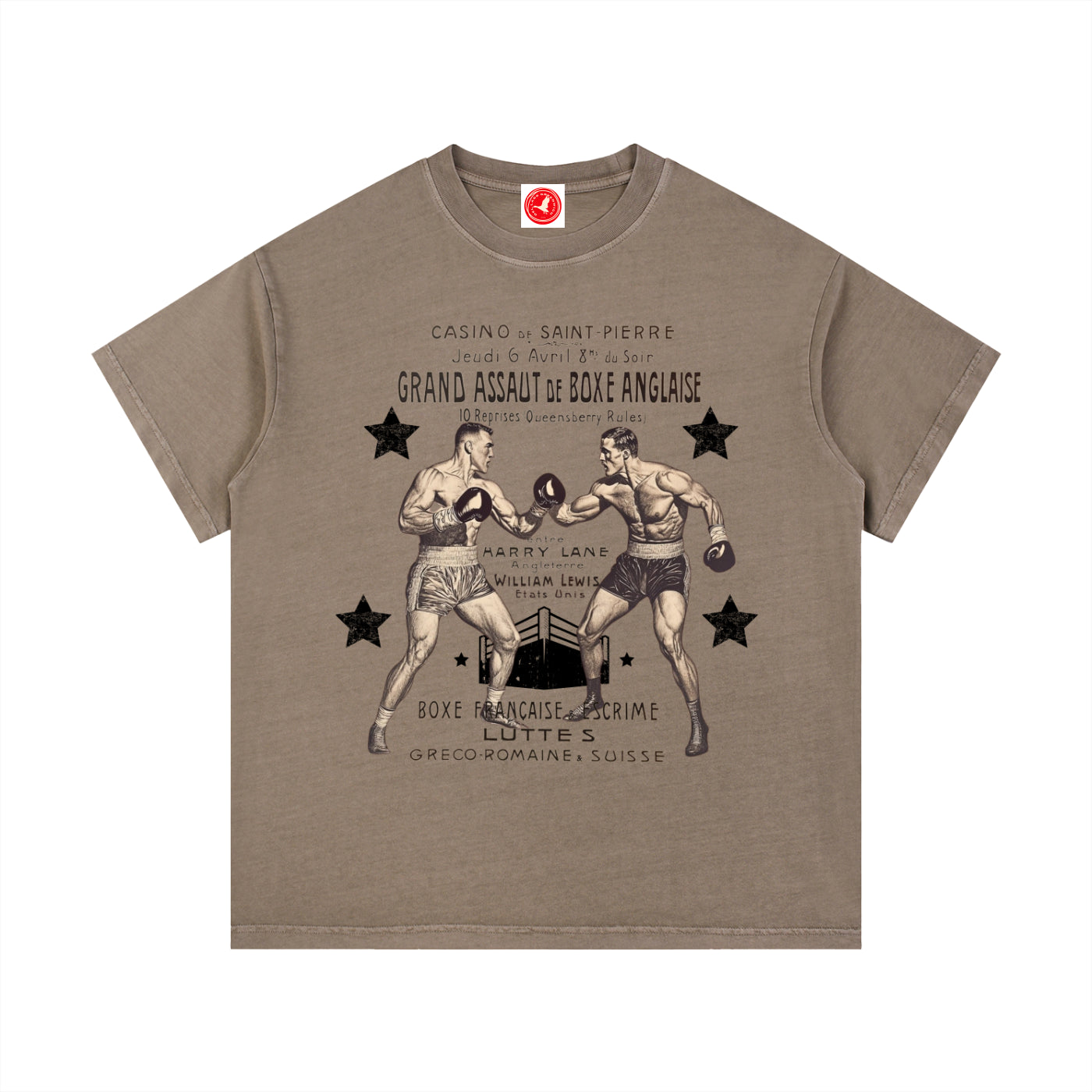 Brown Vintage Boxing Match graphic t-shirt featuring retro boxing artwork inspired by classic fight posters and vintage athletic design.