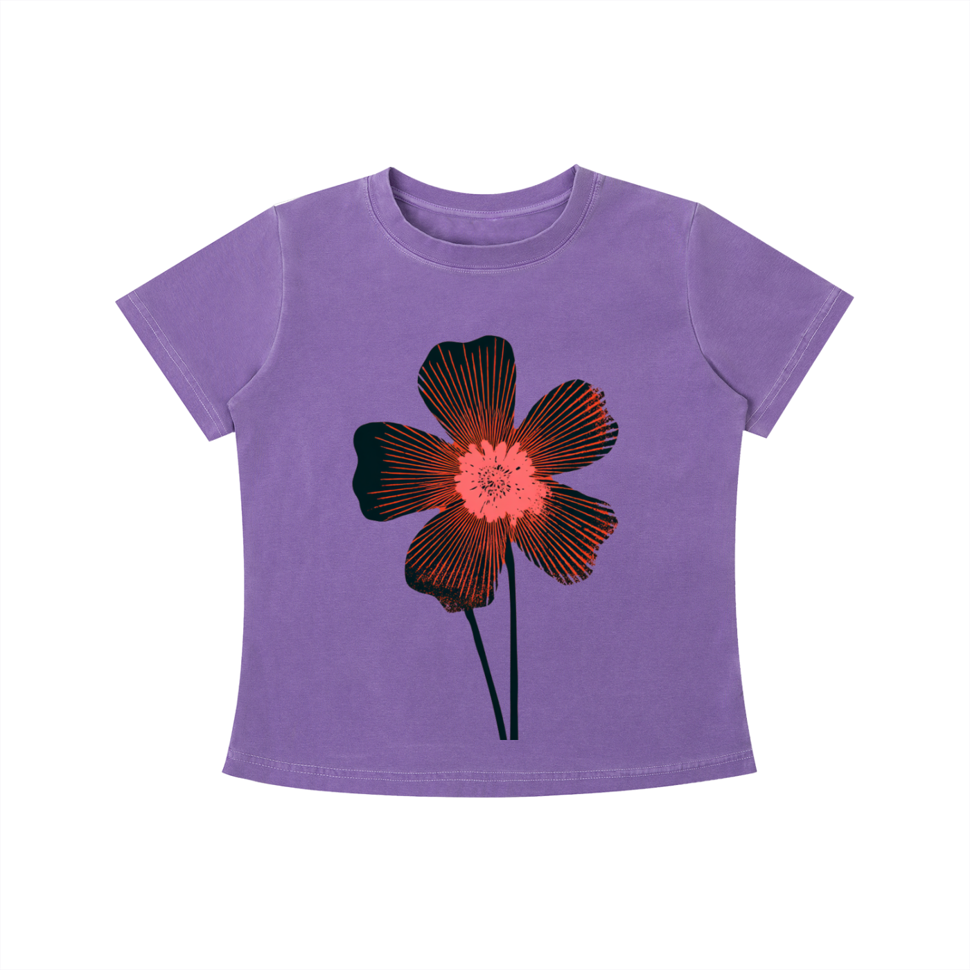 Purple Midnight Bloom graphic t-shirt featuring floral artwork inspired by wildflowers, moonlit gardens, and natural beauty.