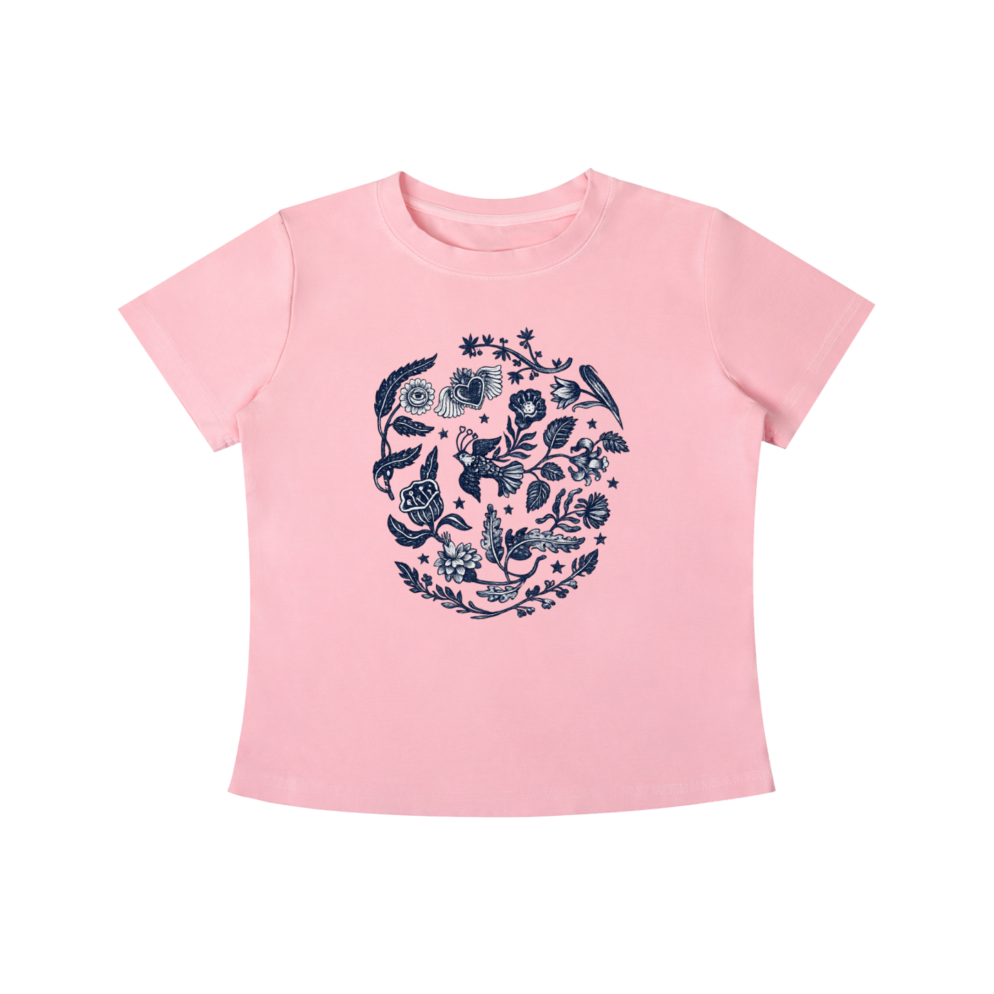 Botanical Blue Folk Art Graphic Tee