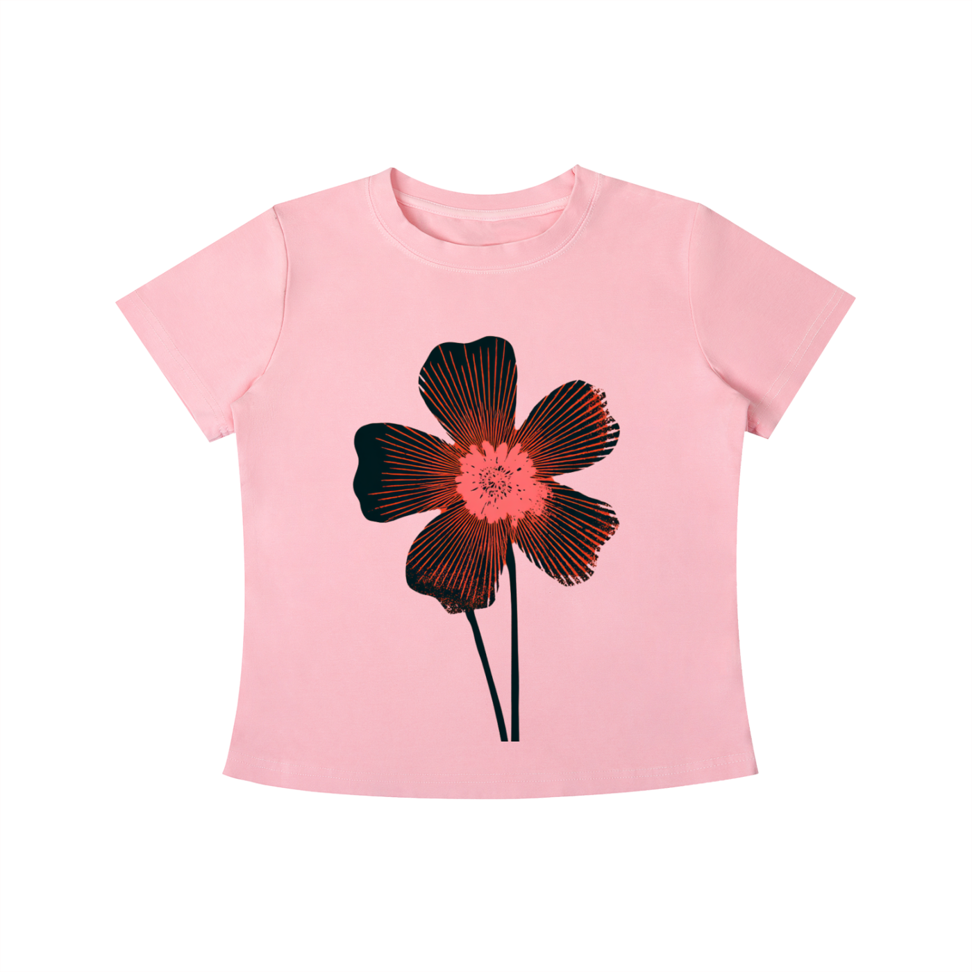 Pink Midnight Bloom graphic t-shirt featuring floral artwork inspired by wildflowers, moonlit gardens, and natural beauty.
