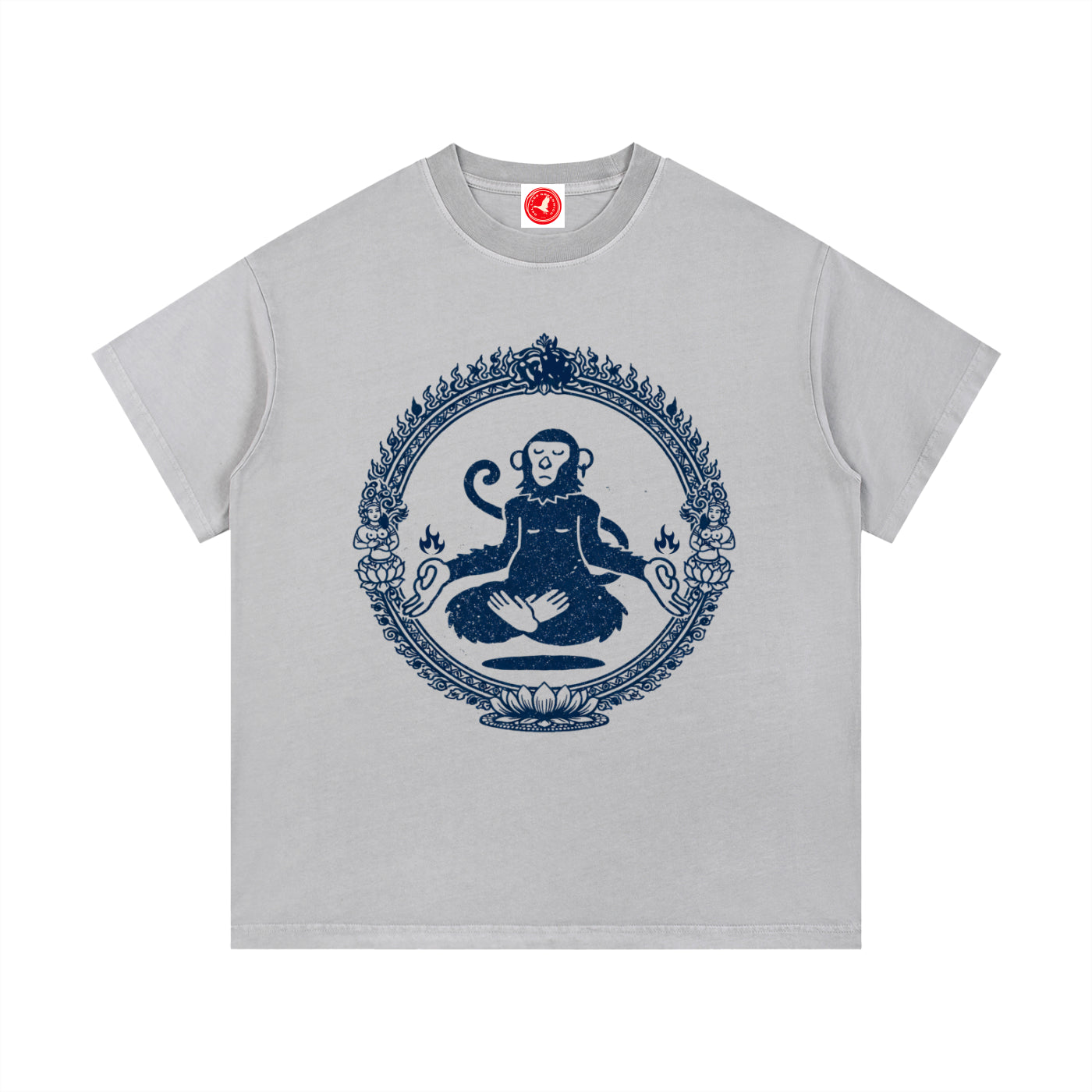 Gray Sacred Monkey graphic t-shirt featuring artistic monkey artwork inspired by folklore, spirituality, and creative expression.