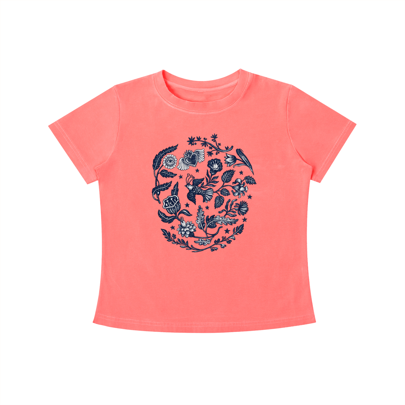 Botanical Blue Folk Art Graphic Tee