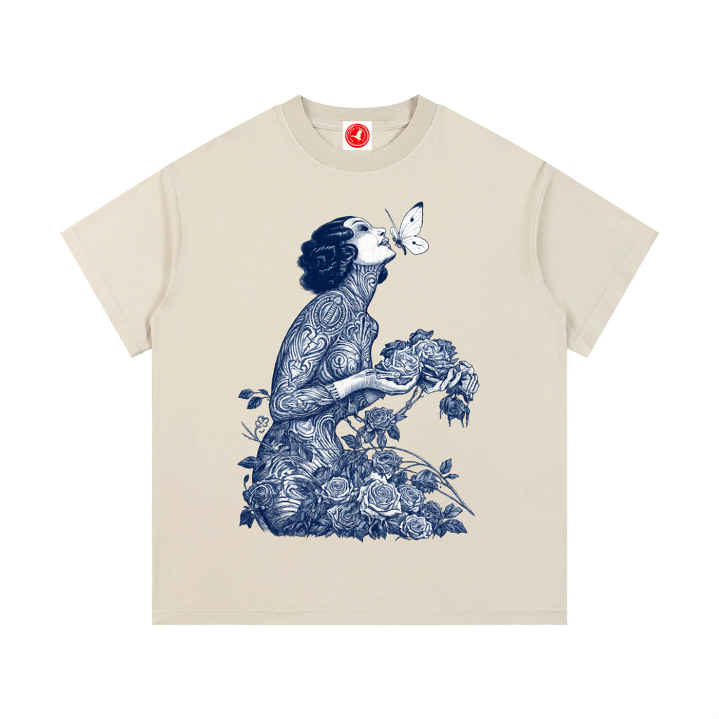 White Botanical Muse graphic t-shirt featuring botanical artwork inspired by wildflowers and vintage illustration