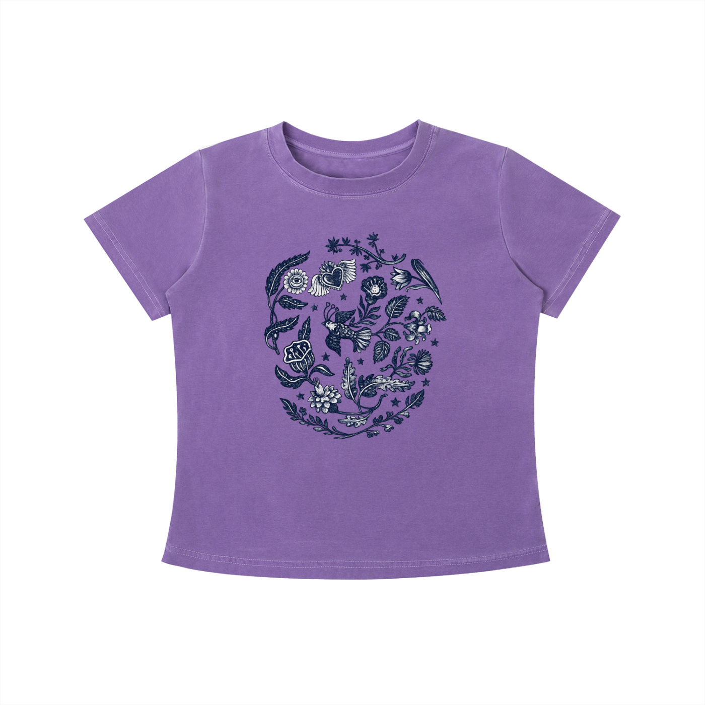 Botanical Blue Folk Art Graphic Tee