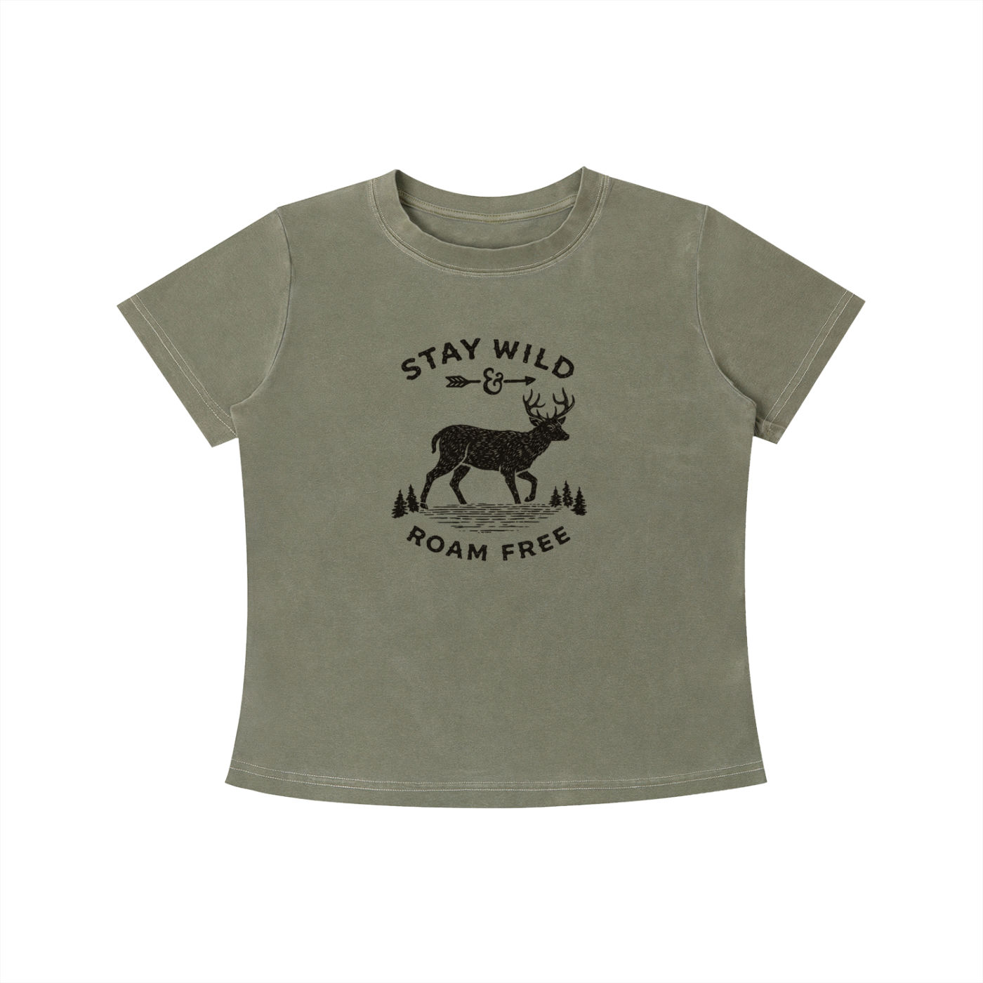 Children's Stay Wild Roam Free graphic t-shirt featuring adventure-inspired artwork celebrating freedom, exploration, and outdoor living.