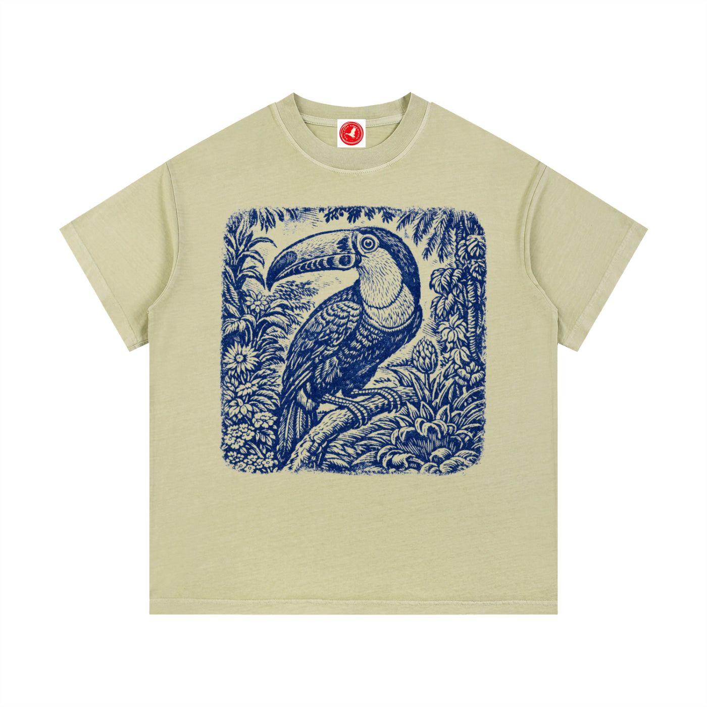 Beige Vintage Botanical Bird graphic t-shirt featuring botanical bird artwork inspired by nature and vintage illustration.