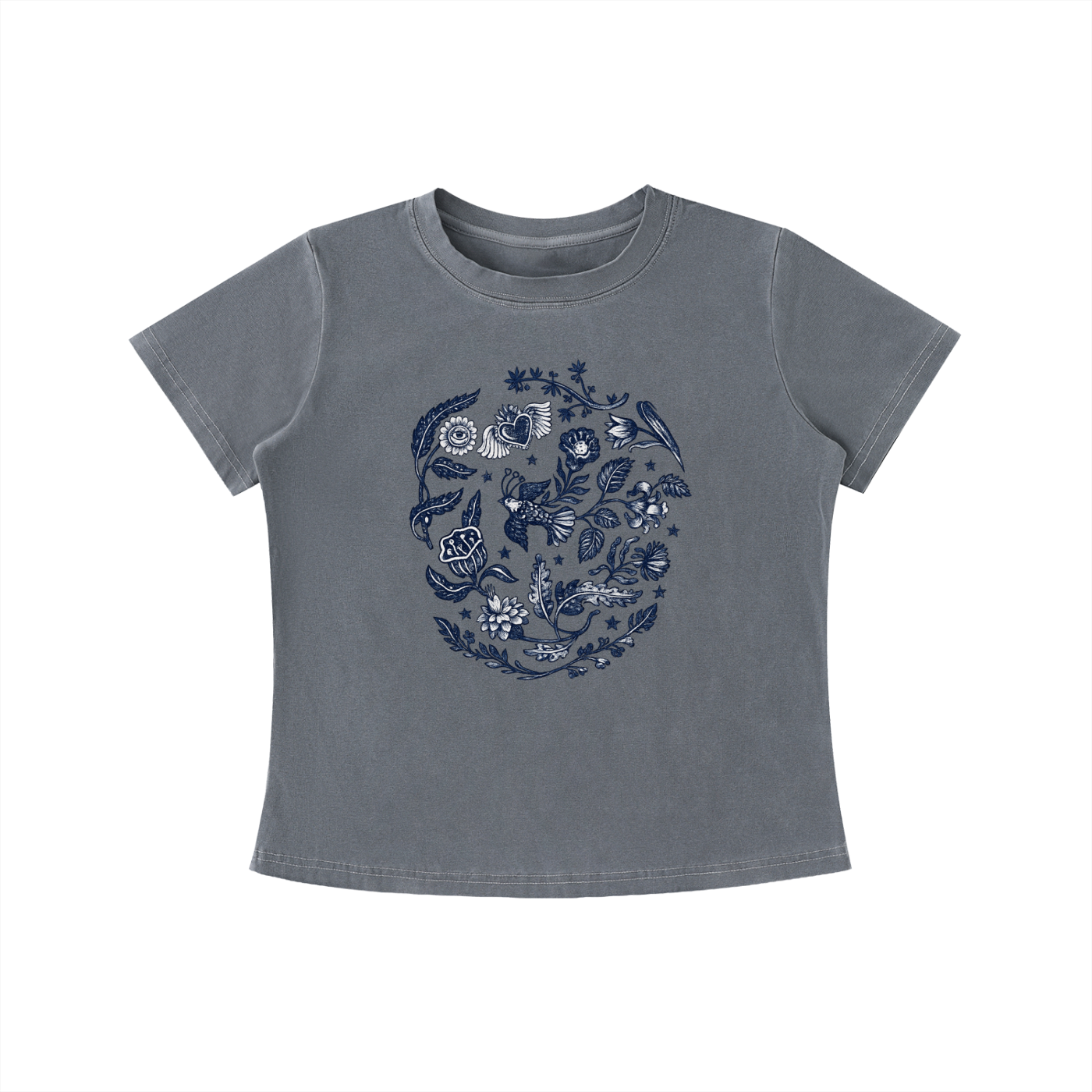 Botanical Blue Folk Art Graphic Tee