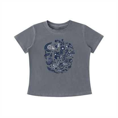 Botanical Blue Folk Art Graphic Tee
