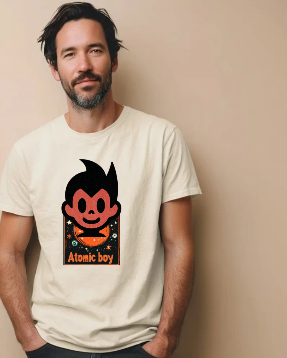 Atomic Boy Unisex Heavy Cotton Tee - Retro Cartoon Graphic T-Shirt image 1