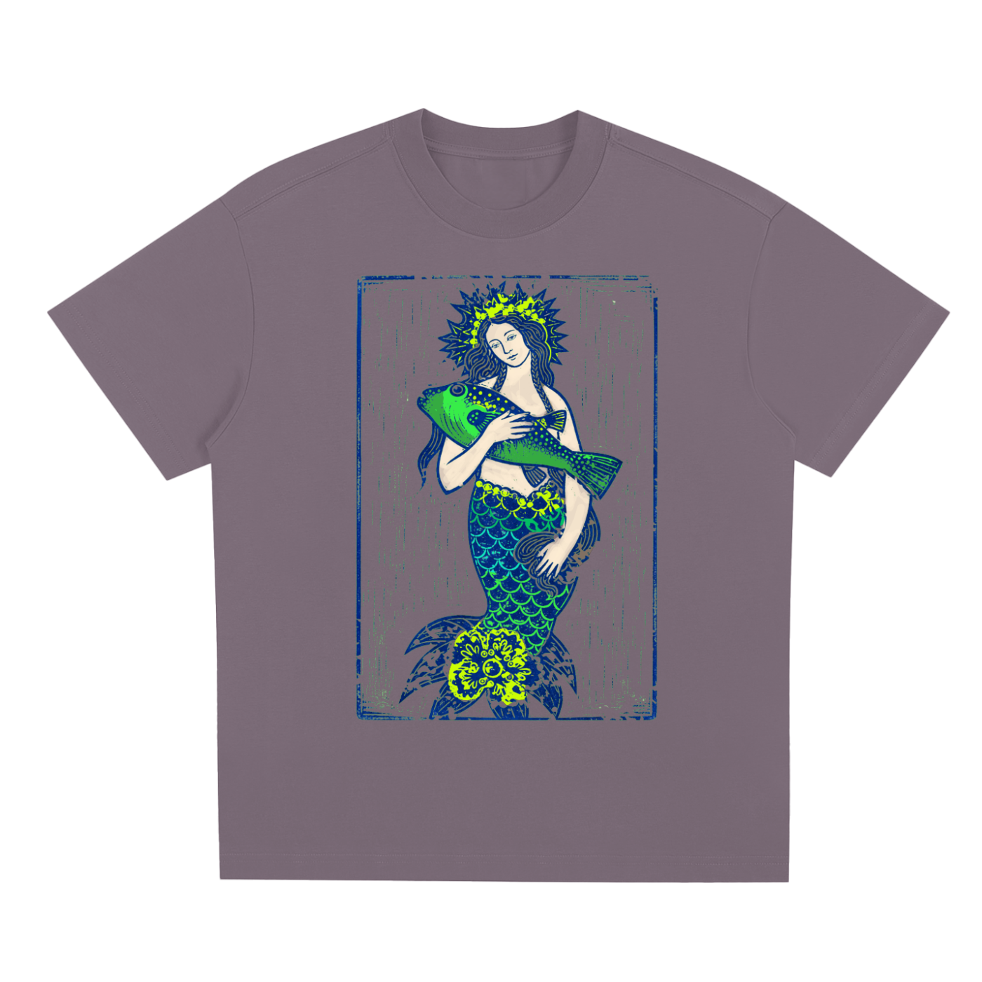 Purple Emerald Tide graphic t-shirt featuring ocean-inspired artwork influenced by coastal landscapes and natural beauty.