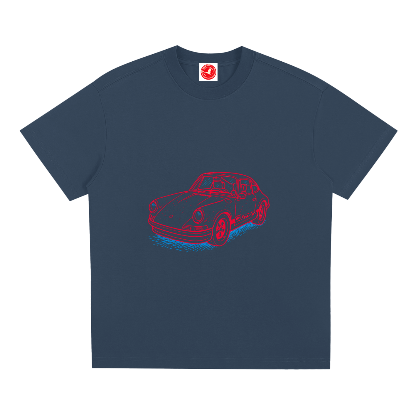 Silent Tactical oversized graphic t-shirt featuring a neon-inspired sports car illustration, available in multiple color options with a relaxed unisex fit.