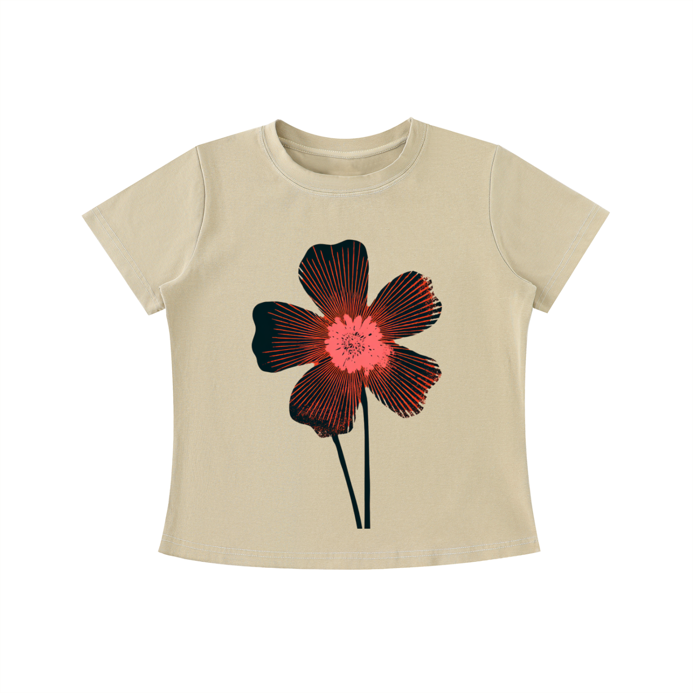 Beige Midnight Bloom graphic t-shirt featuring floral artwork inspired by wildflowers, moonlit gardens, and natural beauty.