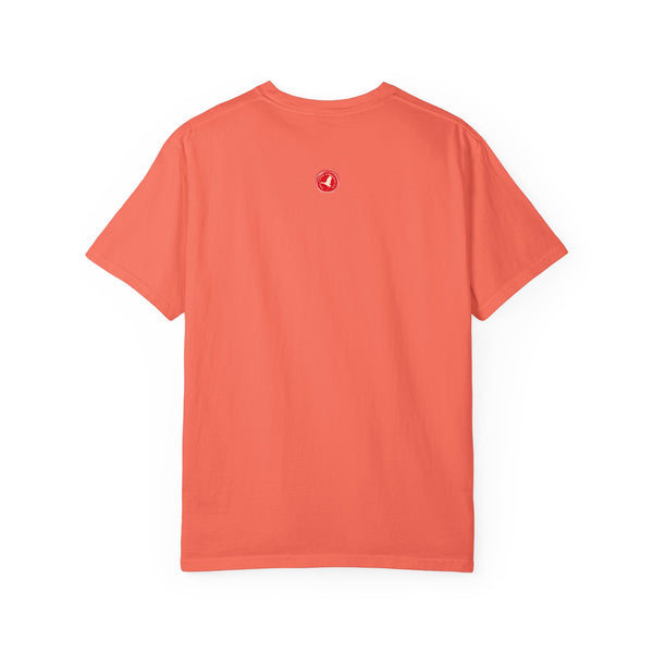 Back view of a plain orange t-shirt on a white background