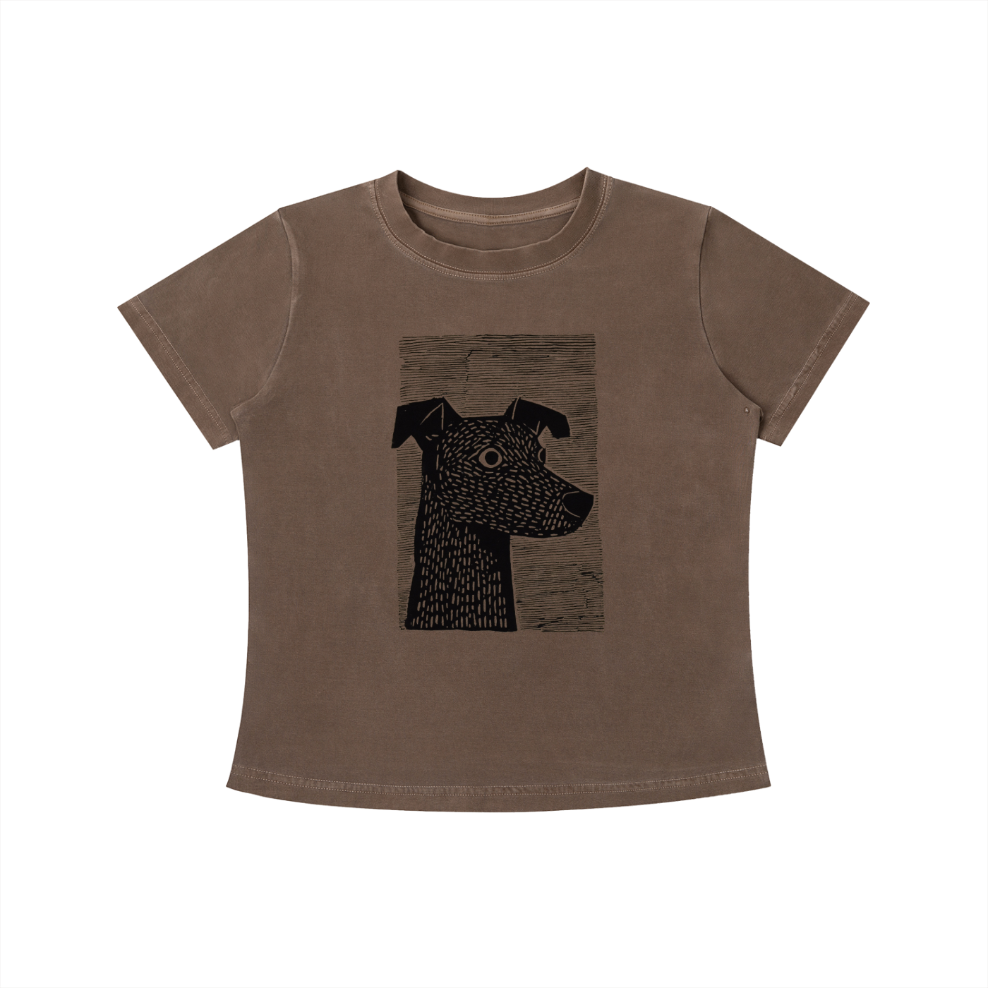 Brown Minimalist Dog Sketch graphic t-shirt featuring hand-drawn dog artwork inspired by pet lovers and simple modern design.