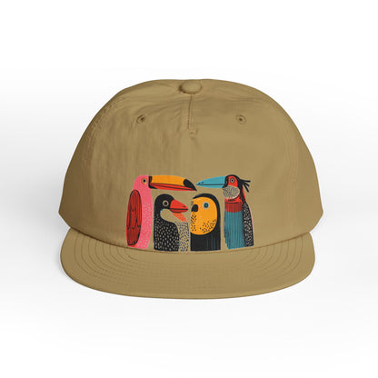 Birdies Surf Cap | Colorful Tropical Bird Flat Brim Hat