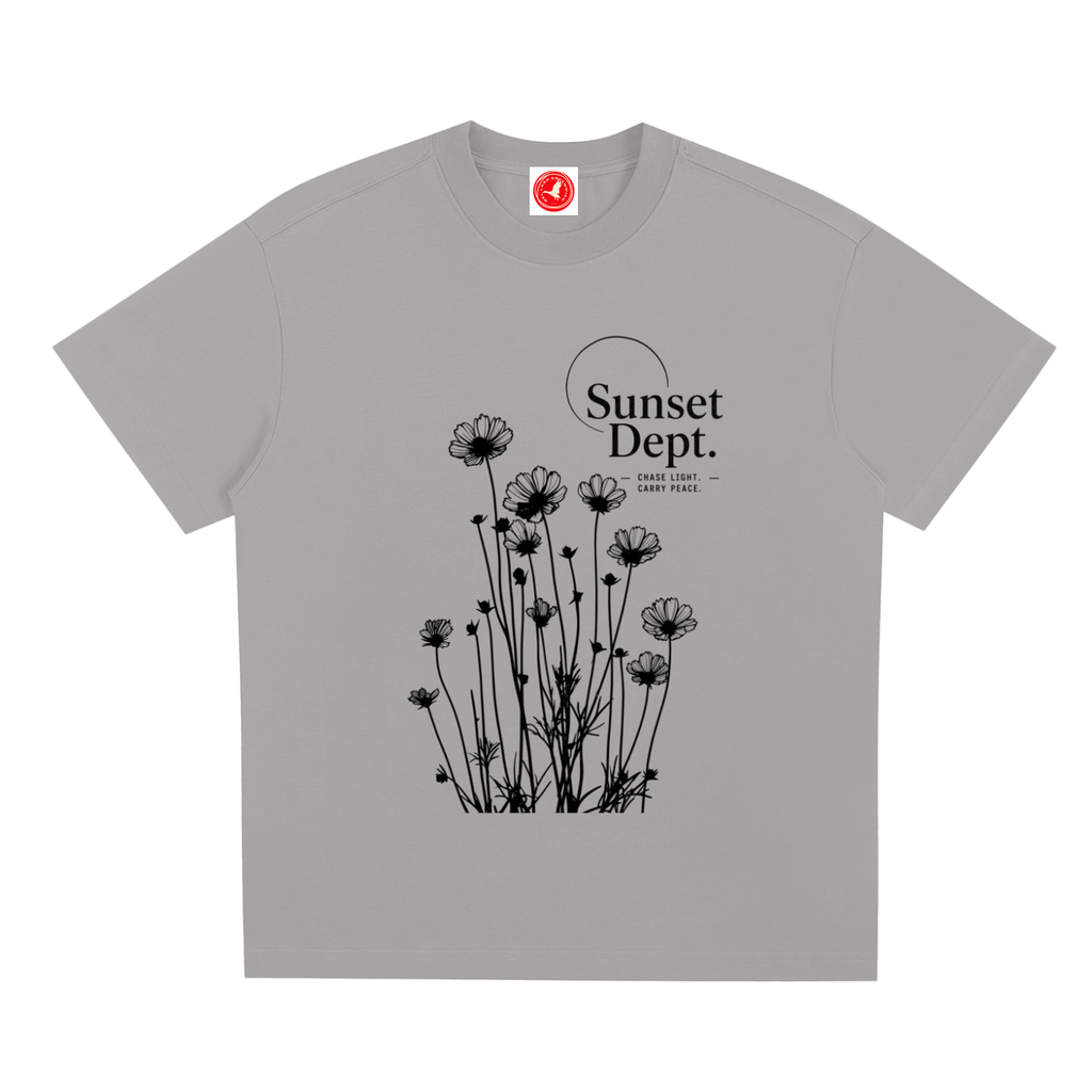 Gray Desert-inspired graphic t-shirt featuring artistic landscape artwork blending desert scenery with coastal influences.