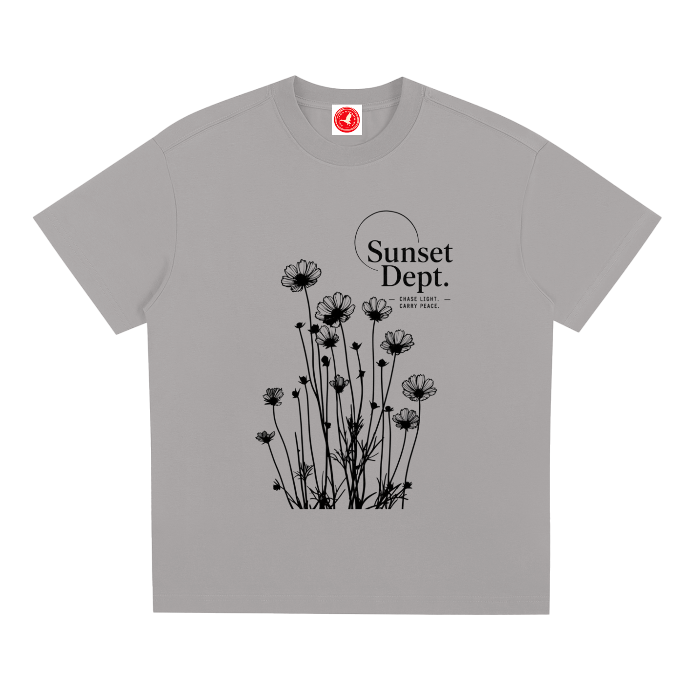 Gray Desert-inspired graphic t-shirt featuring artistic landscape artwork blending desert scenery with coastal influences.