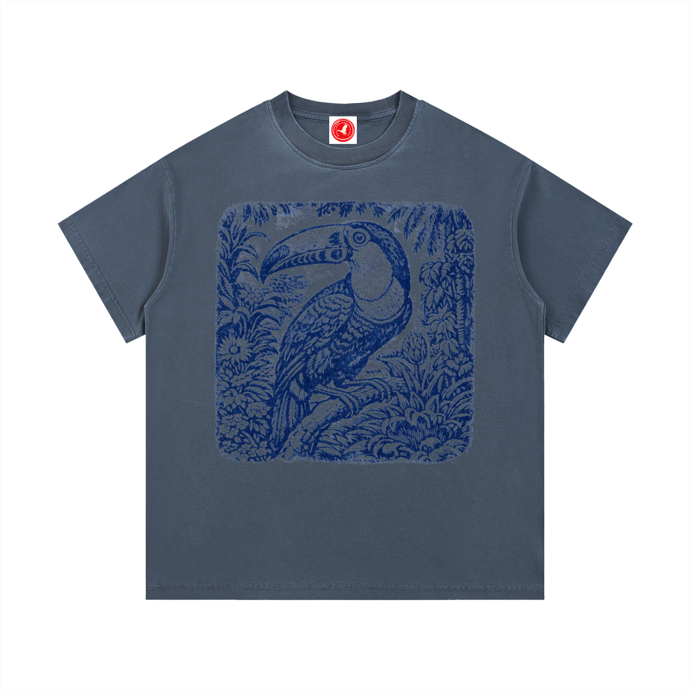 Gray Vintage Botanical Bird graphic t-shirt featuring botanical bird artwork inspired by nature and vintage illustration.