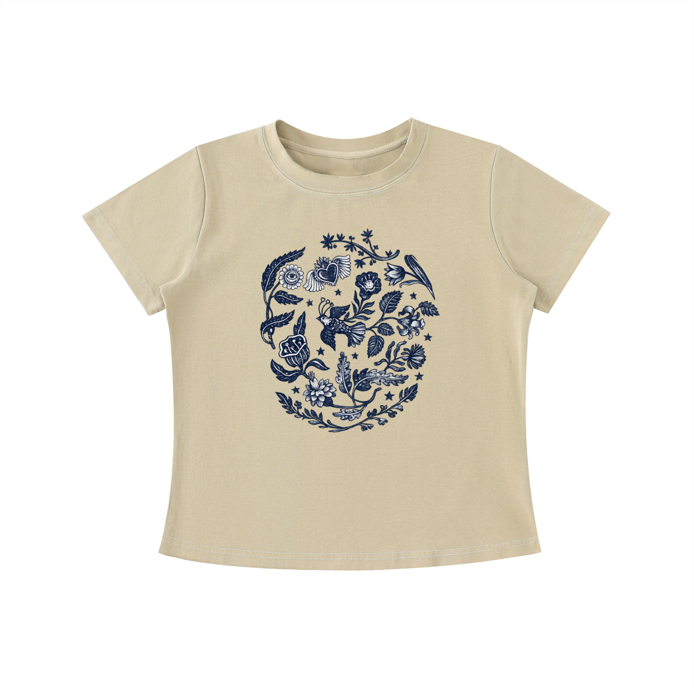 Botanical Blue Folk Art Graphic Tee